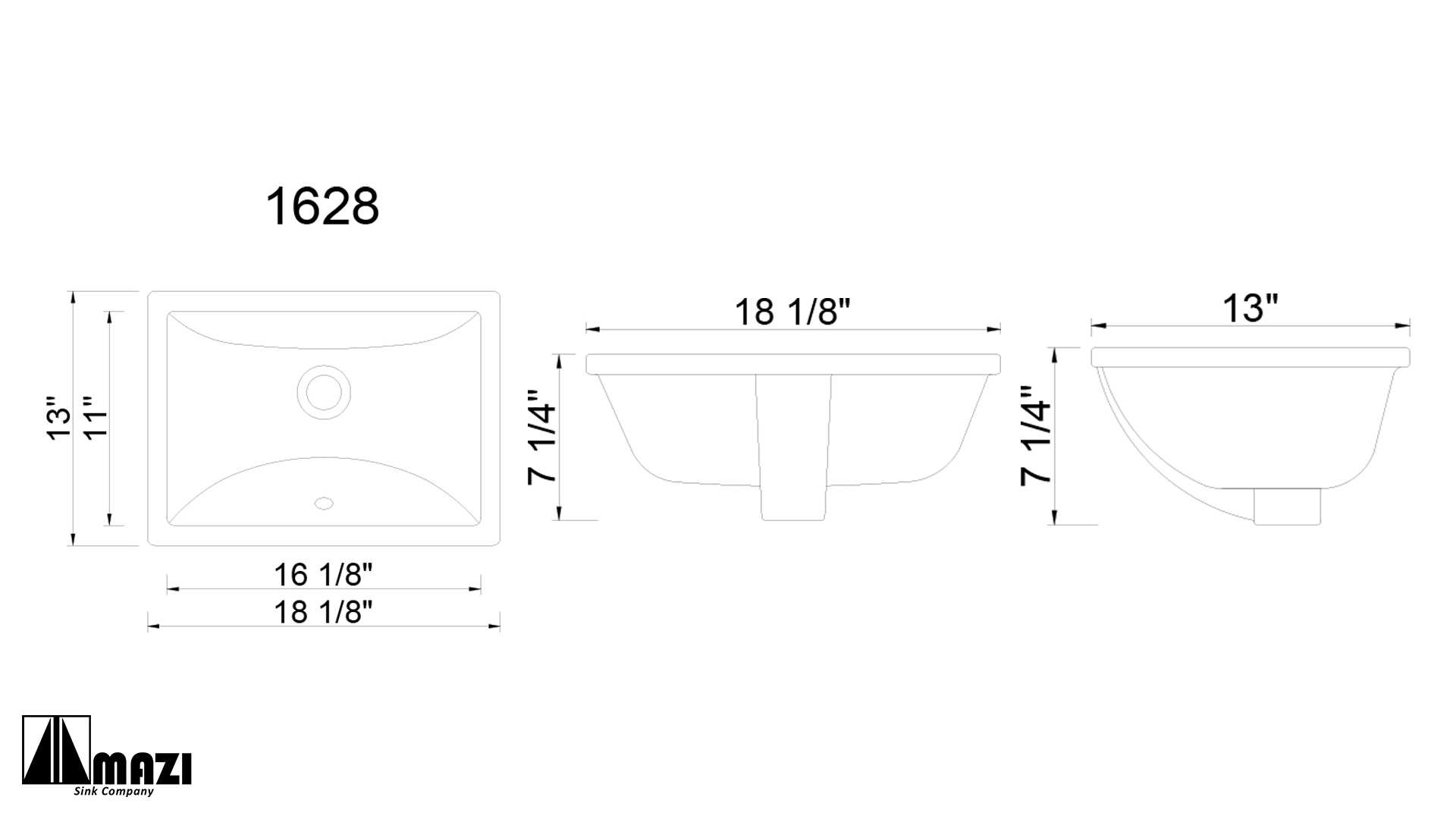 Ceramic Undermount Bathroom Sink 1628