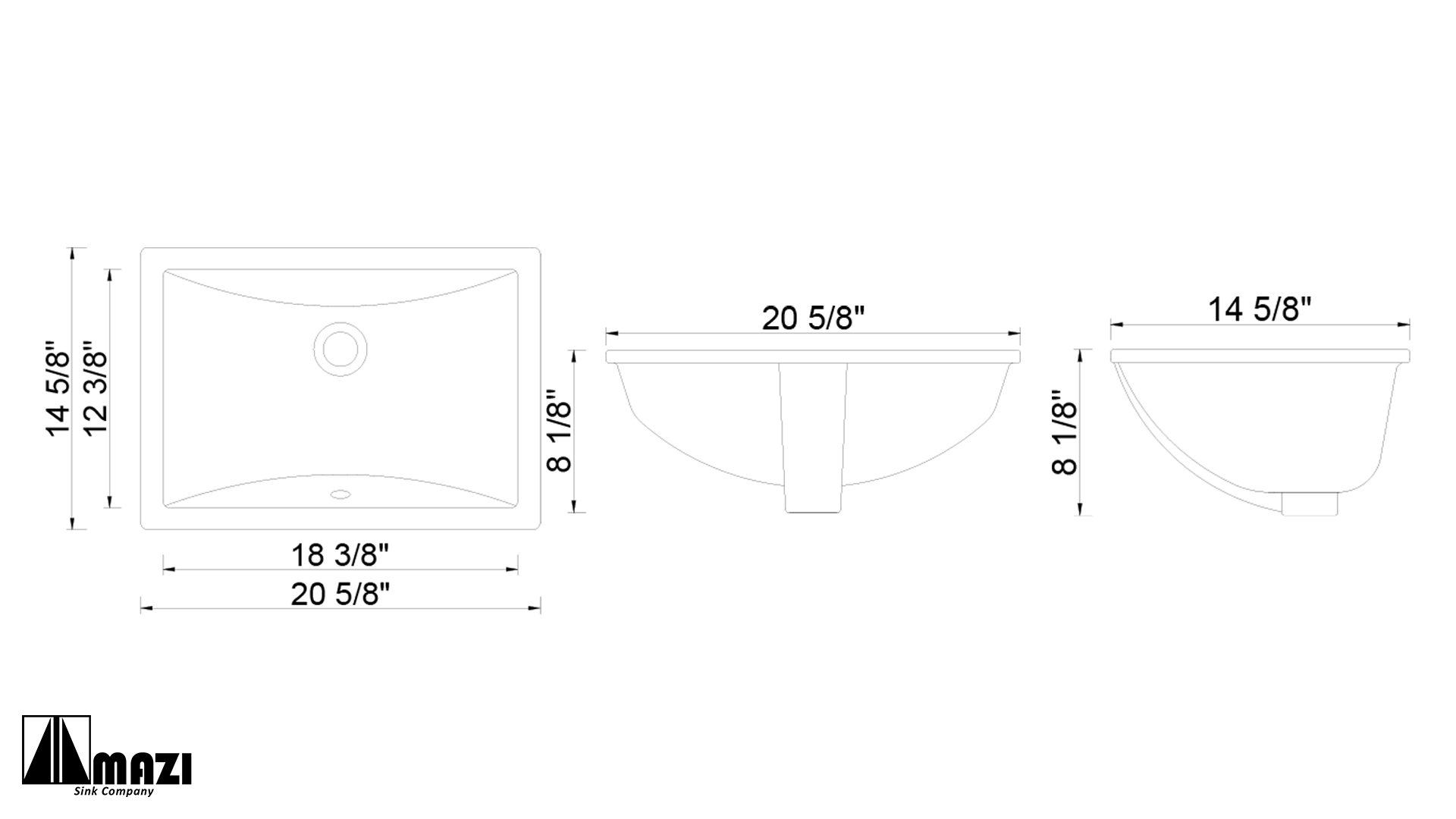 Ceramic Undermount Bathroom Sink 1638