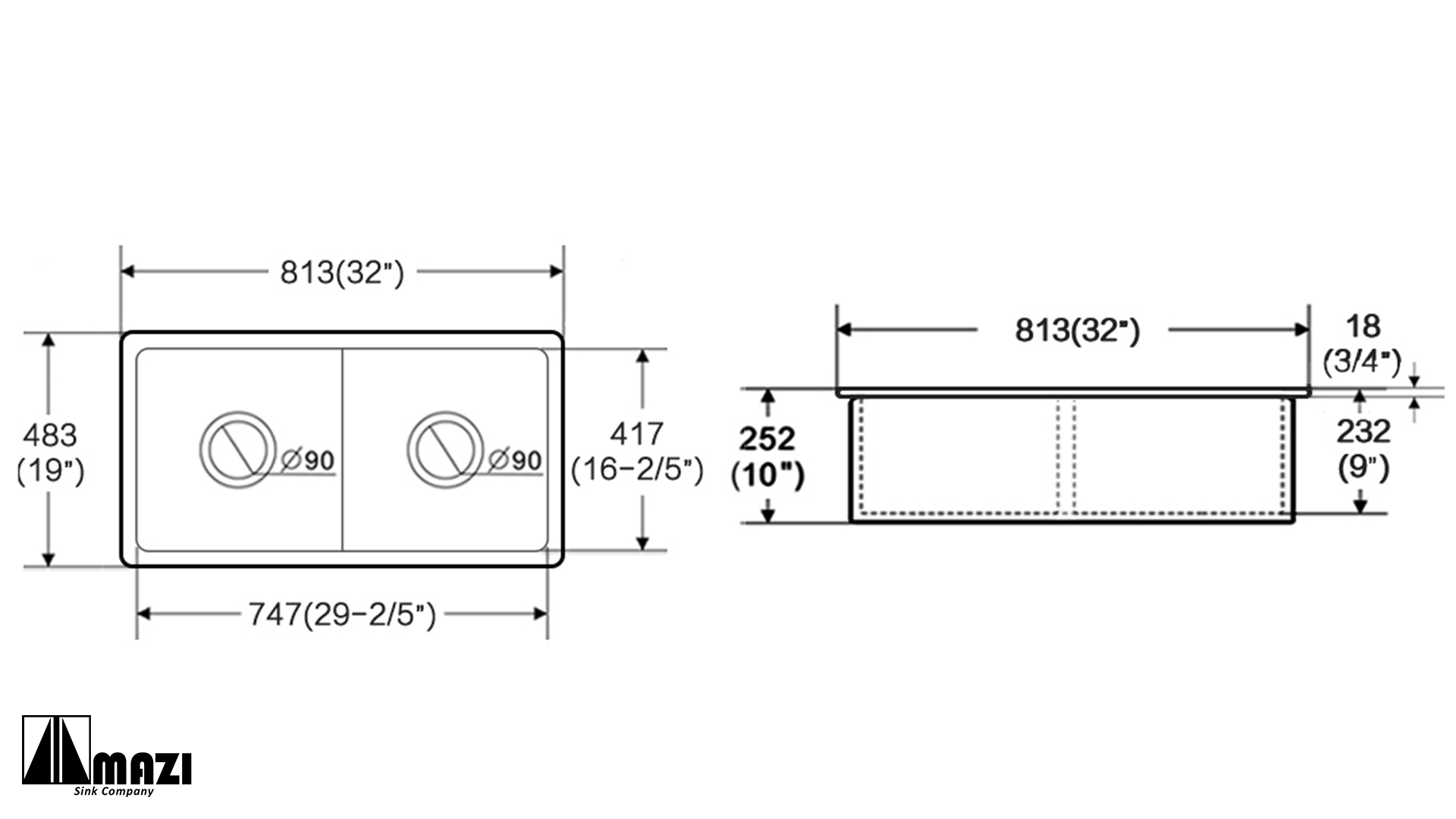 Ceramic Undermount Kitchen Sink 3219D