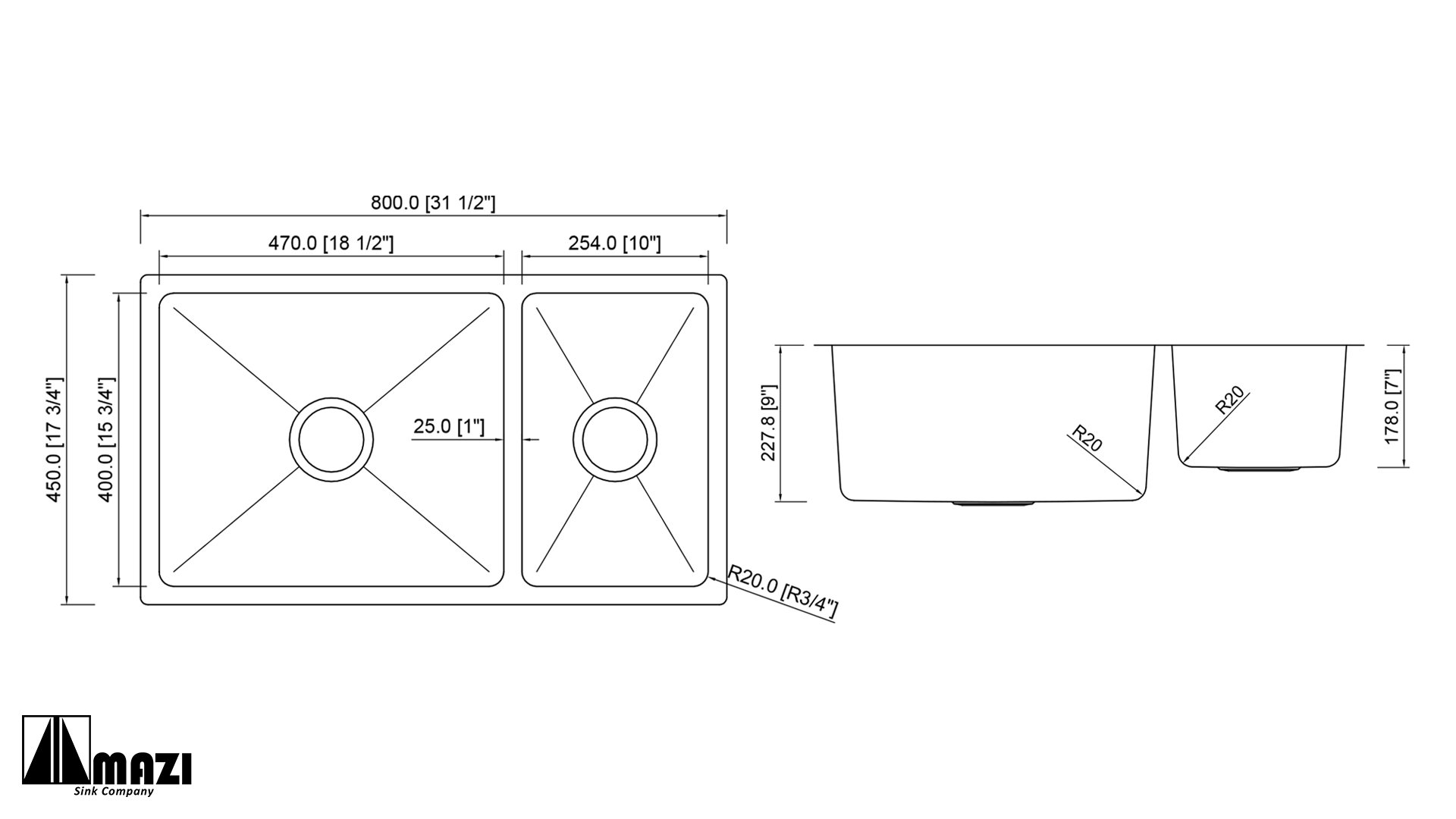 Fregadero de cocina de acero inoxidable SR7030